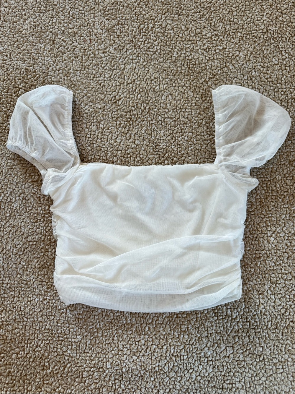 Princess Polly White Mesh Puff Sleeve Crop Top Size US 4